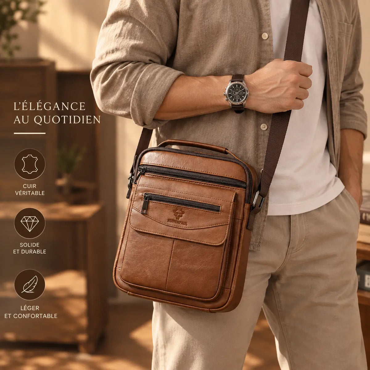 L'Attaché — Sacoche verticale homme cuir avec poignée