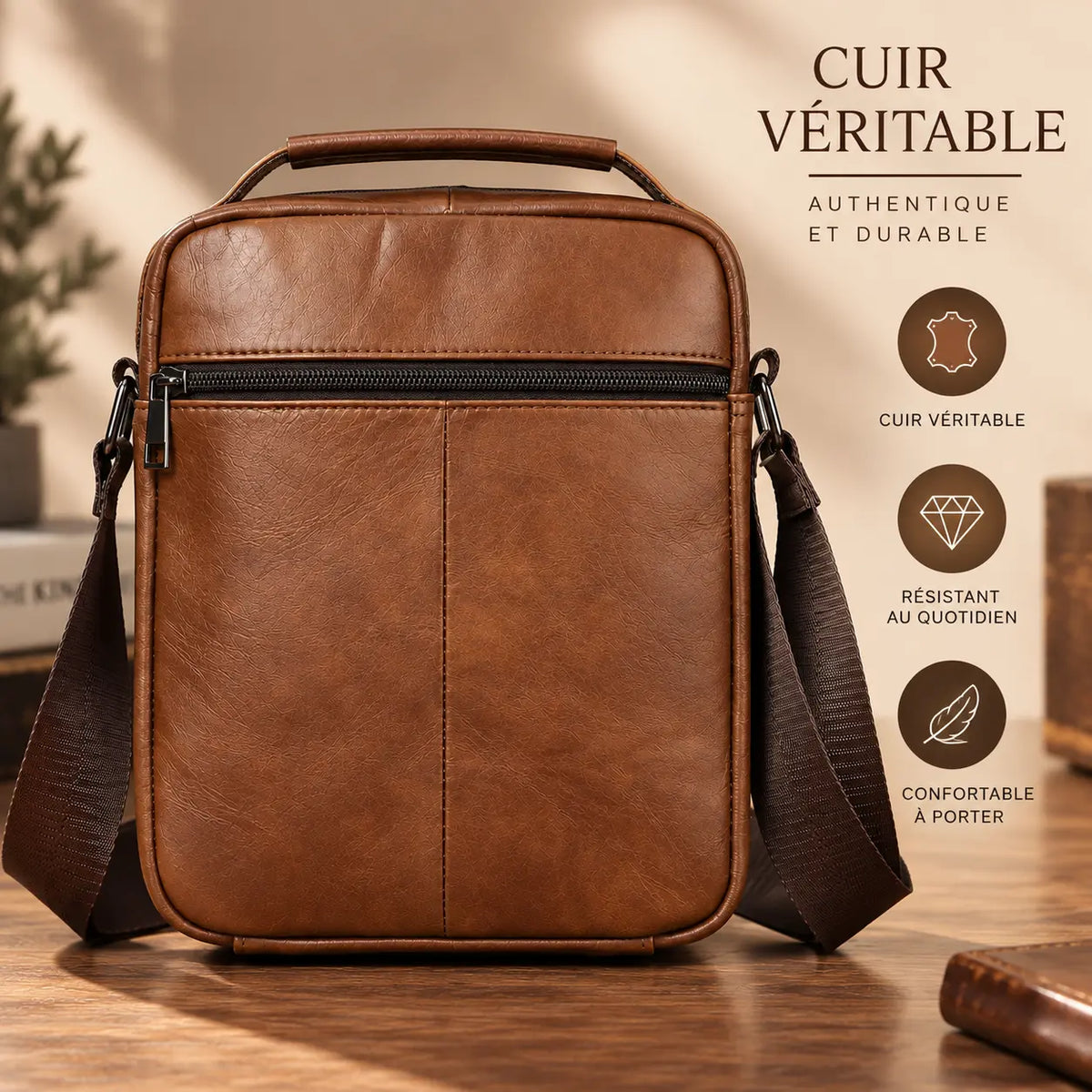 L'Attaché — Sacoche verticale homme cuir avec poignée