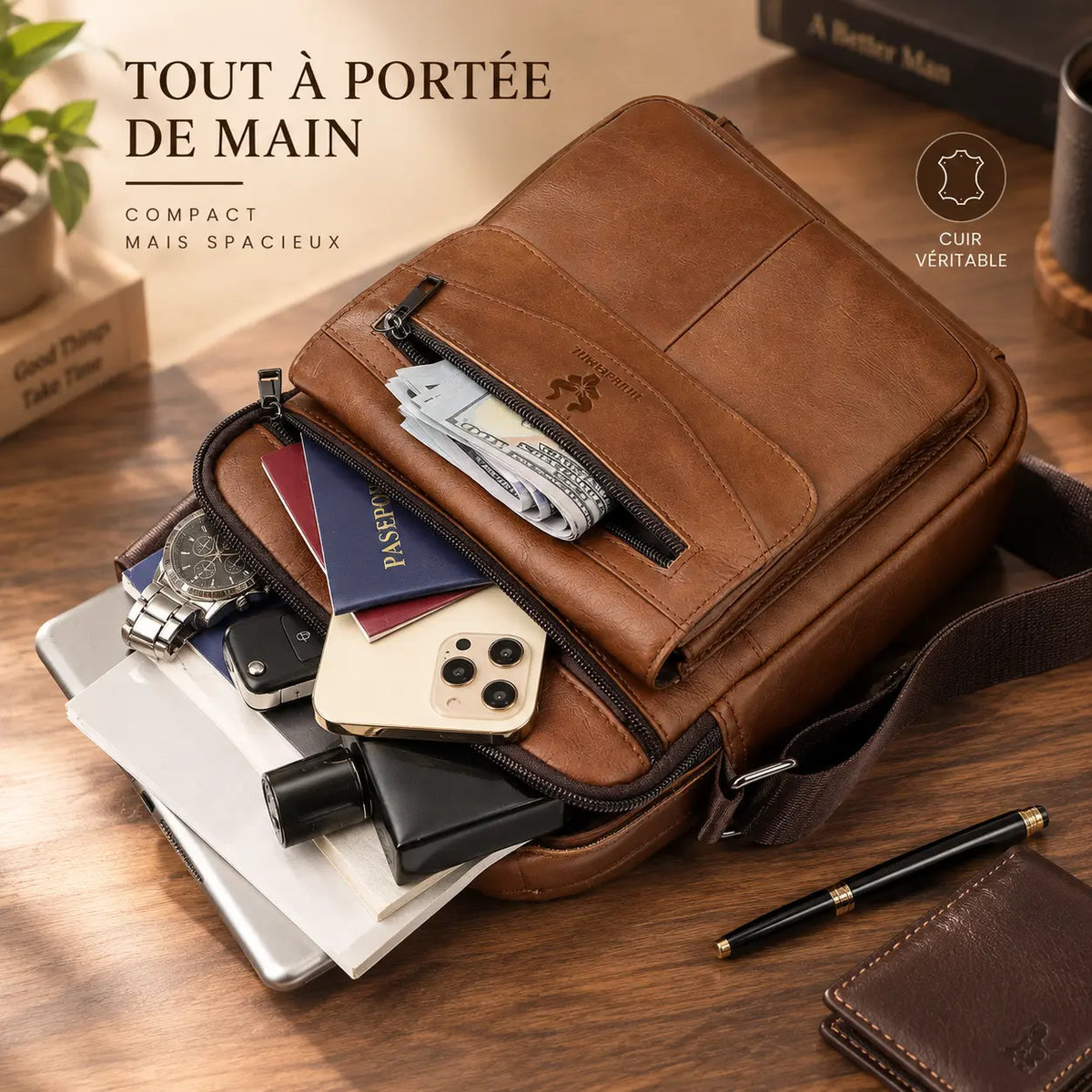 L'Attaché — Sacoche verticale homme cuir avec poignée
