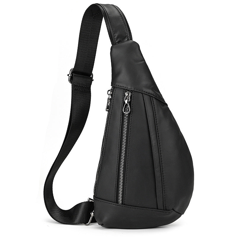 Sac de poitrine homme en cuir coloris noir