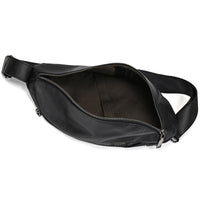 Sac de poitrine homme en cuir noir, compartiment principal ouvert