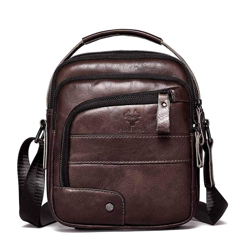 Sacoche bandoulière homme cuir noir avec poignée sur le dessus