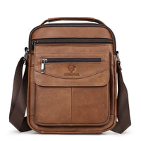Sacoche homme en cuir de vachette format vertical, coloris brun clair