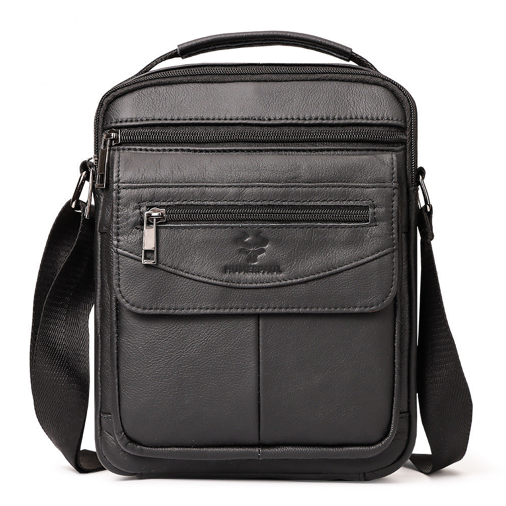Sacoche verticale homme en cuir noir, vue de face