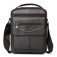 Sacoche verticale homme en cuir noir, vue de face
