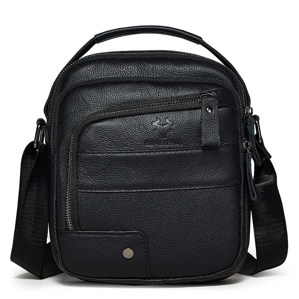 Sacoche homme en cuir format compact 22 cm, poches zippées avant