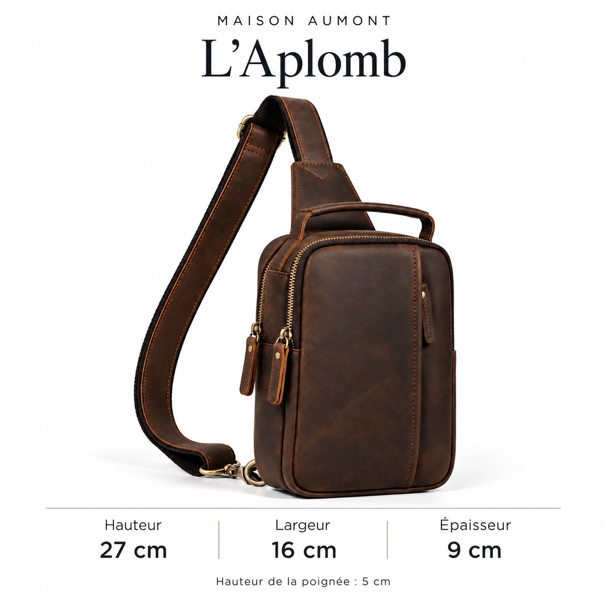 L’Aplomb — dimensions : hauteur 27 cm, largeur 16 cm, épaisseur 9 cm. Hauteur de la poignée : 5 cm