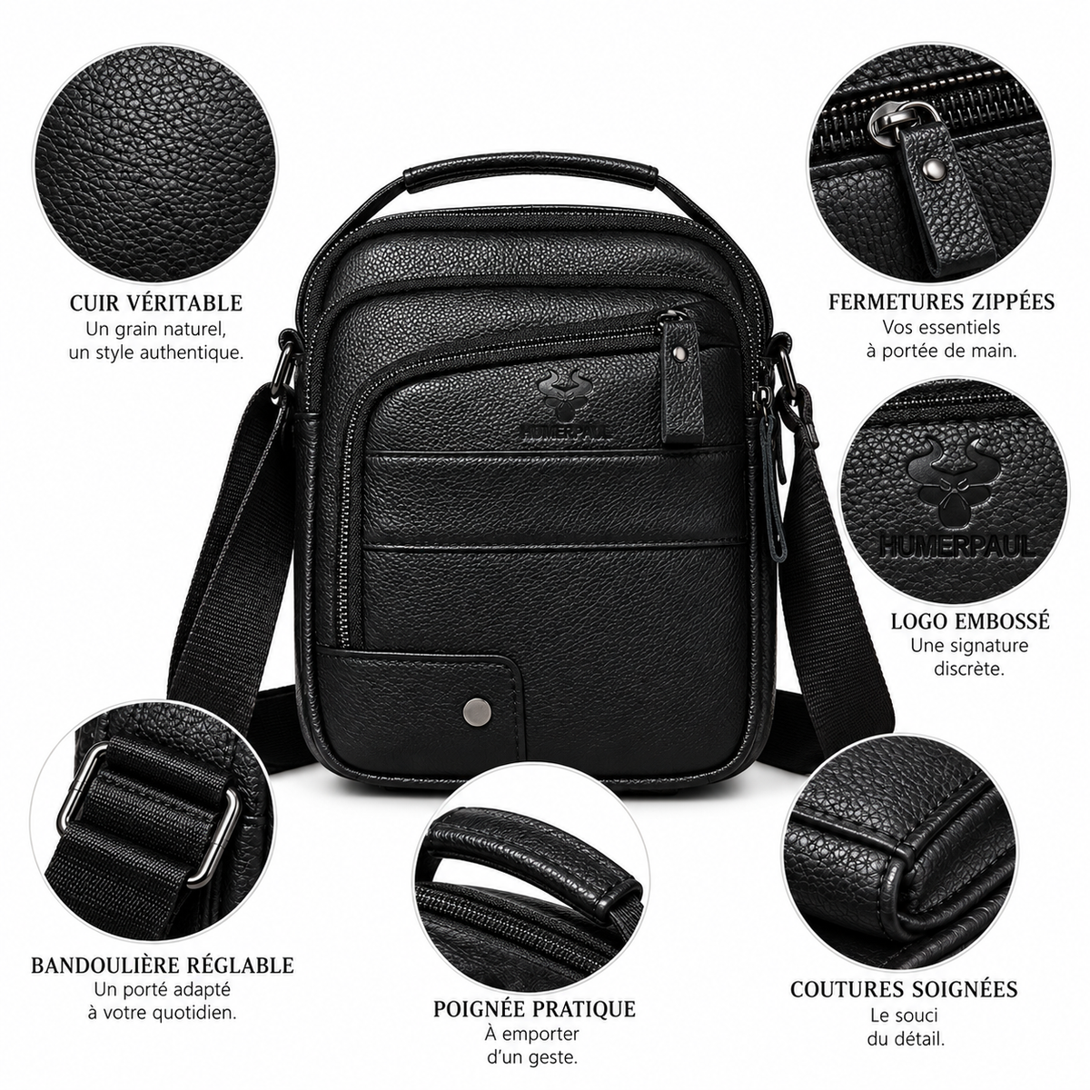 L'Essentiel — Sacoche bandoulière homme cuir format compact