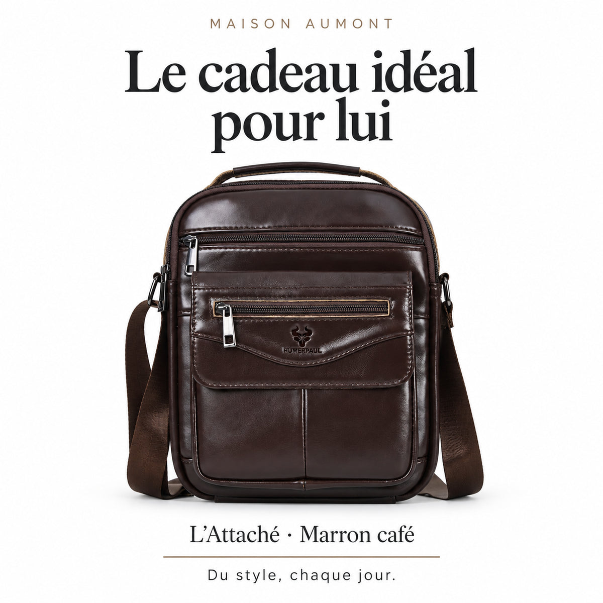 L’Attaché, marron café — Le cadeau idéal pour lui. Maison Aumont.