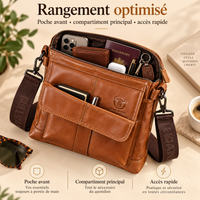 Besace homme en cuir, rangements et poche sous rabat