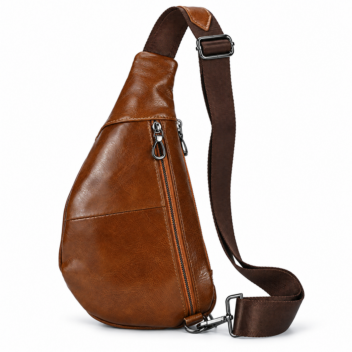 Sac de poitrine homme en cuir brun, vue de dos