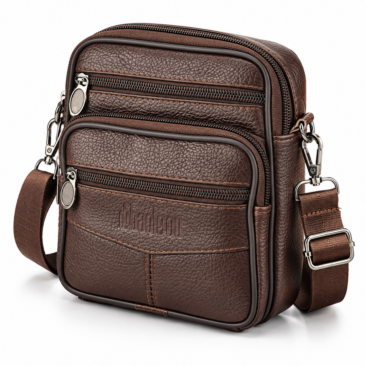 Sacoche ceinture homme en cuir brun, vue trois quarts
