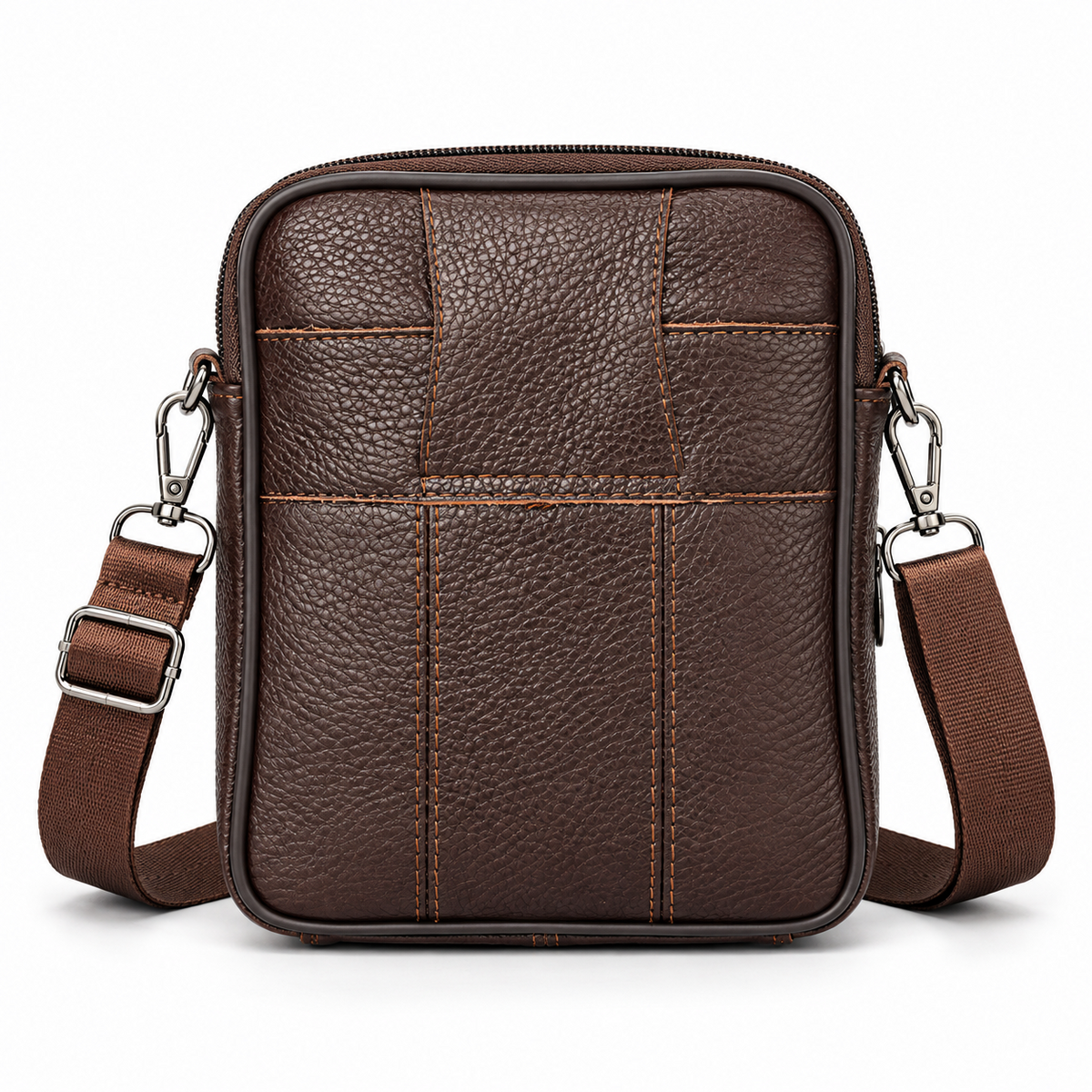 Sacoche ceinture homme en cuir brun, vue de dos