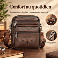 Sacoche ceinture homme en cuir, bandoulière réglable