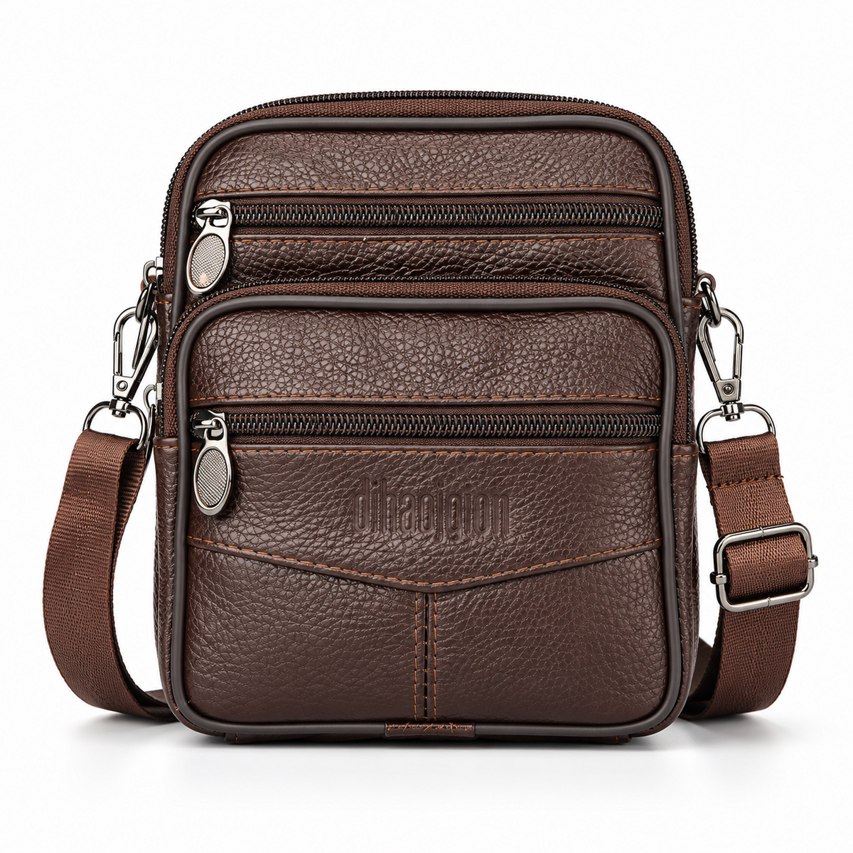 Sacoche ceinture homme en cuir brun Le Passant, vue de face