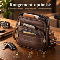 Sacoche ceinture homme en cuir, poches zippées et rangements